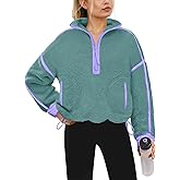 Yanekop Womens Quarter Zip Pullover Sherpa Fleece Jacket Oversized Zip Up Sweatshirt Half Zip Pullover Fuzzy Outerwear