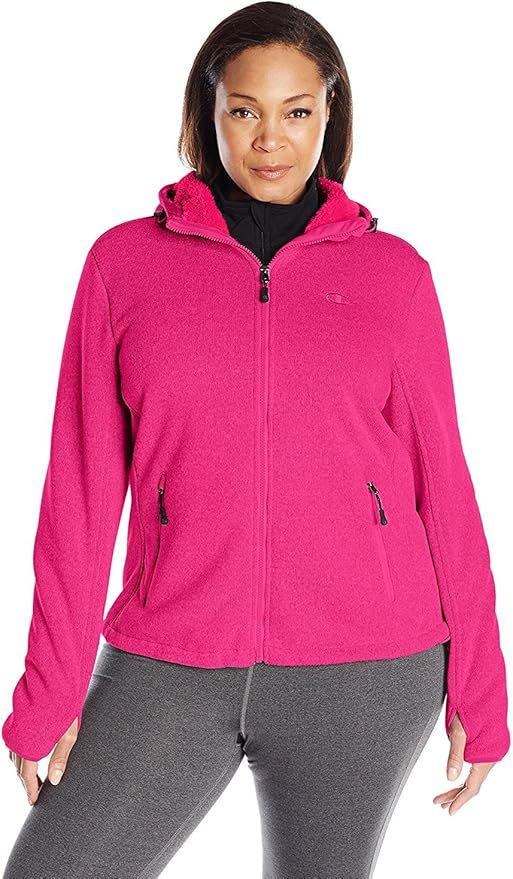 Champion Women's Plus Size FunnelNeck Hooded Jacket, Pink Heather, 1X Ropa