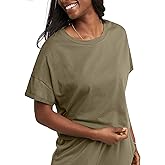 Hanes Womens Originals Boxy Cropped T-Shirt with Rolled Sleeves, 100% Cotton Crop Top