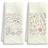 QICLM Trendy Pasta and Bread Kitchen Towels Set of 2, Colorful Italian Food Decorative Dish Tea Towels, Bakery Decor, Baking Gifts Chef Gifts Hand Towels for Kitchen Decor, 16x24 Inch