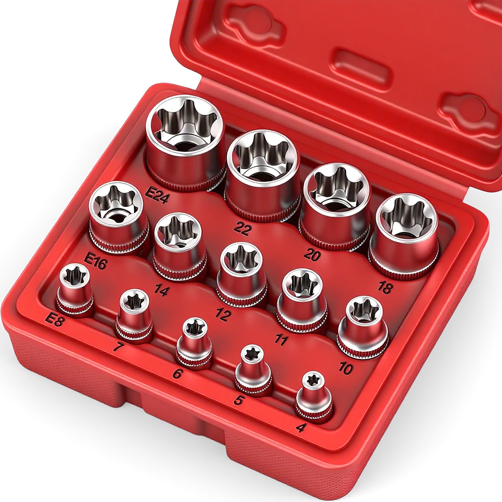 Photo 1 of SEDY 14-Piece E-TORX Socket Set - Premium Female Torx Socket Set, Ultimate Torque Star Sockets, External Torx Sockets, E4 E5 E6 E7 E8 E10 E11 E12 E14 E16 E18 E20 E22 E24