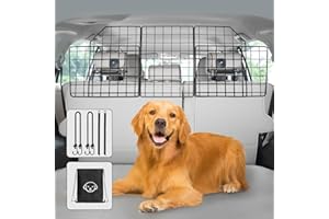 Vetoos Car SUV Dog Barrier, Vehicles Pet Divider for Trunk Cargo Area - Foldable for Easy Storage, Extendable for Universal Fit, Straps & Bungee Cords for Double Stability