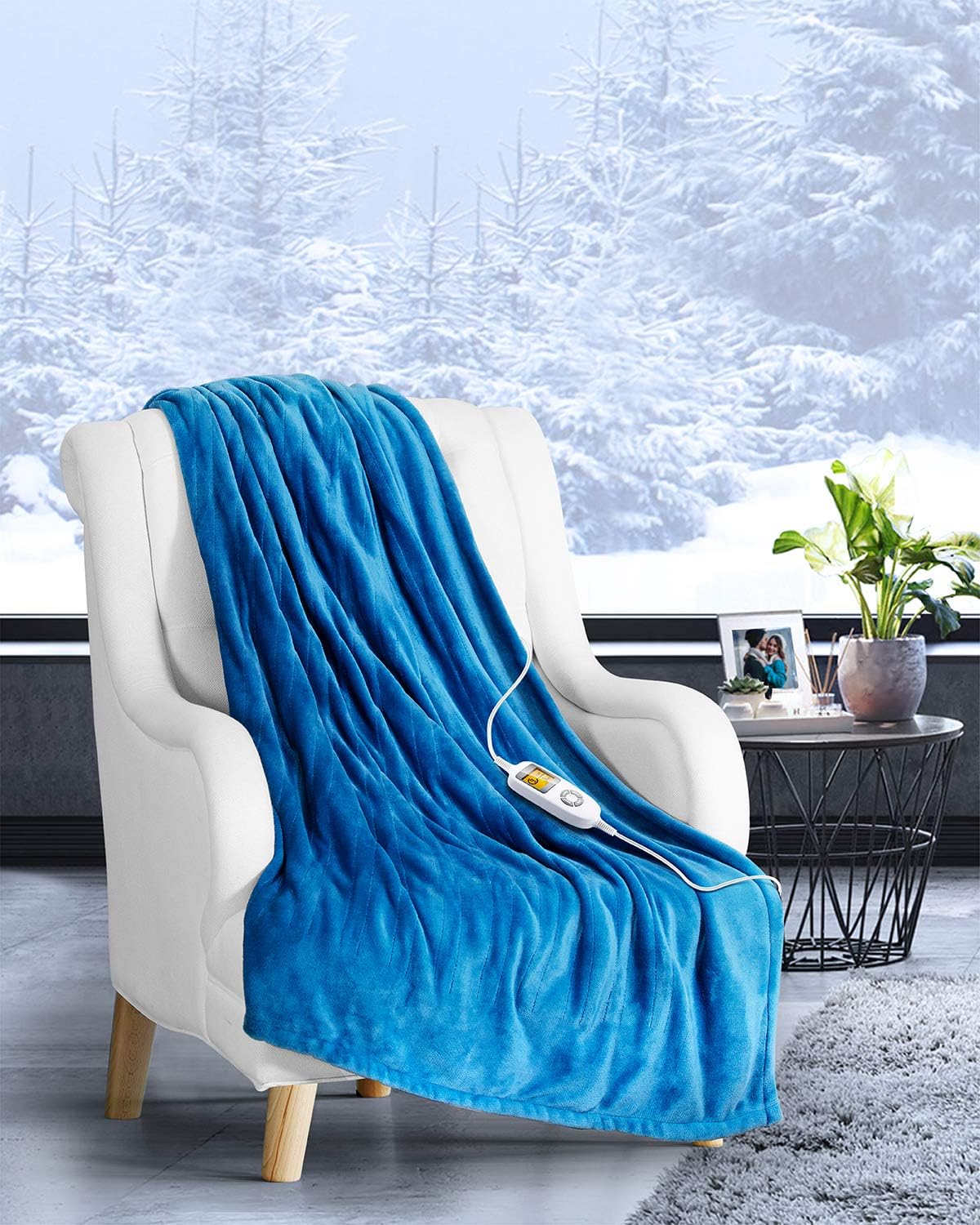 iTeknic Heated Blanket Electric Throw, 60"x 50" Flannel Electric Blanket with 10 Heating Levels & 1H/2H/3H Auto Off, ETL Certified, Overheating Protection Heated Throw, Machine Washable (Blue): Home & Kitchen