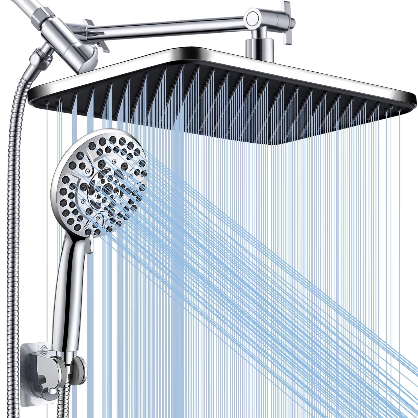 Photo 1 of BSTKEECL Rain Shower Heads with Handheld Spray Combo, 14" High Pressure Rainfall Showerhead with 10 Modes Shower Water Sprayer with Long Hoes, Adjustable Extension Arm for Upgraded Bathroom CP