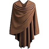 PULI Womens Large Cross Front Poncho Sweater Wrap Topper Knitted Elegant Shawls Cape for Fall Winter