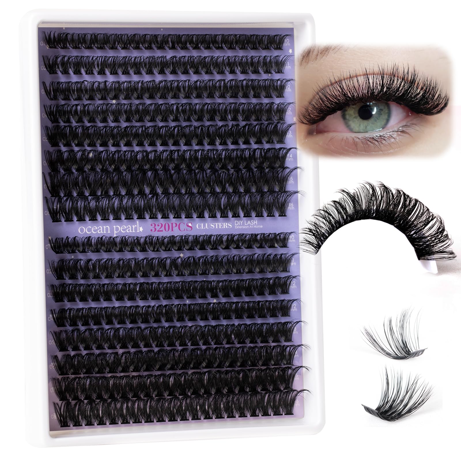 Ocean Pearl Lash Clusters 320pcs 3D Thick Lash Clusters kit 60D+80D Lashes,Eyelashes,Lash Extension Kit,Eyelash Clusters with Lash Bond&Seal&Remover&Tweezers,Lashes Clusters Eyelash Extensions Kit