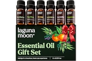 Lagunamoon Essential Oils Christmas Set - 6 Oils for Diffusers, Home Care, Candle Making Scents, Fragrance, Aromatherapy, Humidifiers, Gifts - Peppermint, Tea Tree, Lavender, Eucalyptus, Orange (10mL)