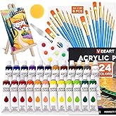 Acrylic Paint Canvas Set, 54 Piece Professional Painting Supplies Kit with Wood Easel,24 Colors Acrylic Paint, 2 * 10 Brushes, Premium Paint Kit for Artists and Beginner