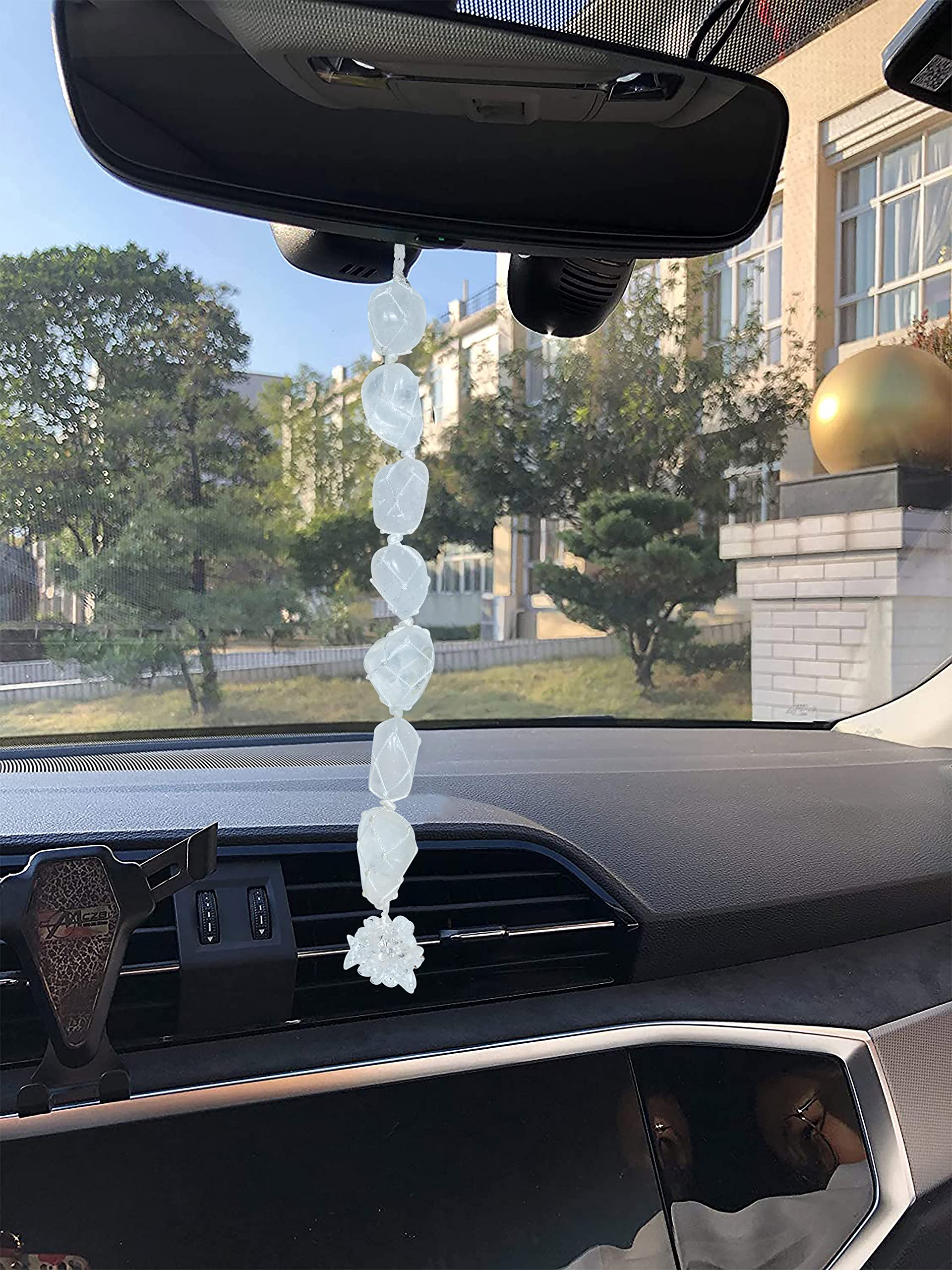 Crocon® Clear quartz tumble car hanging Gemstones Healing Ornament for Reiki Healing Crystals Tassel Wall Hanger Spiritual Meditation Hanging Ornament Window Decoration Feng Shui Good Luck | 7 inch
