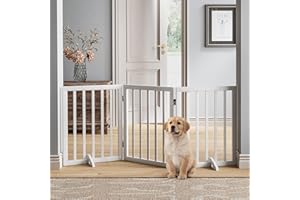 Semiocthome Wooden Dog Gates for The House 24"H Expandable Doggy Gates for Doorways 55"W Free Standing Pet Gate with 2 Support Feet for Stairs 3 Panels Dog Barriers for Home No Installation Resquired