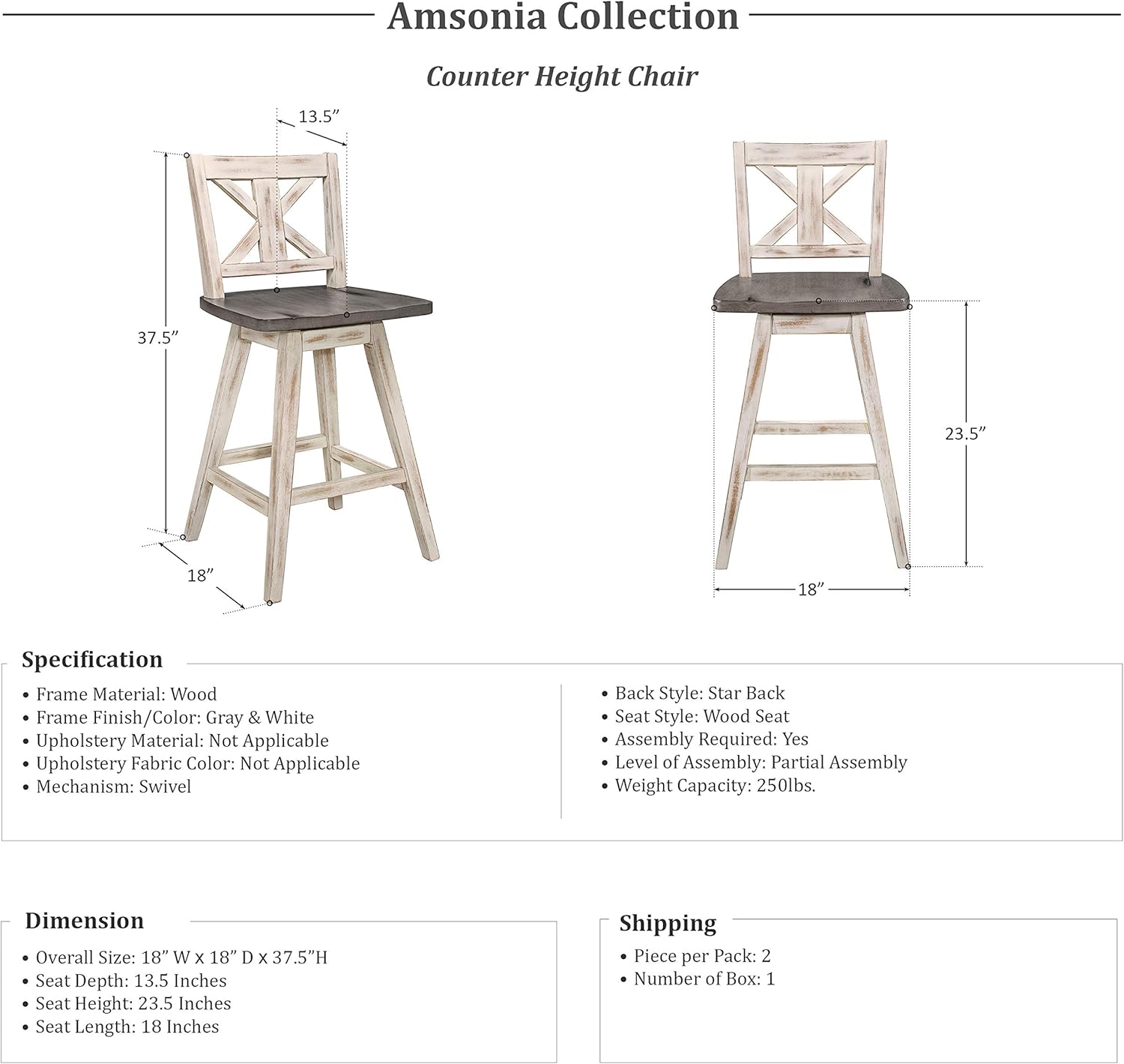 Homelegance Barstool (Set of 2) Amsonia Counter Height Swivel Stool (2 Pack), White: Furniture & Decor