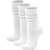 Acomono Scrunch Crew Socks 3 Pack – Retro Slouchy Cotton Calf Socks for Men & Women Cushioned Solid Stacked Boot & Sneaker