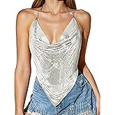 FEOYA Women Sequins Halter Top Shiny Body Chain Top Sparkle Sexy Club Party Rave Outfits