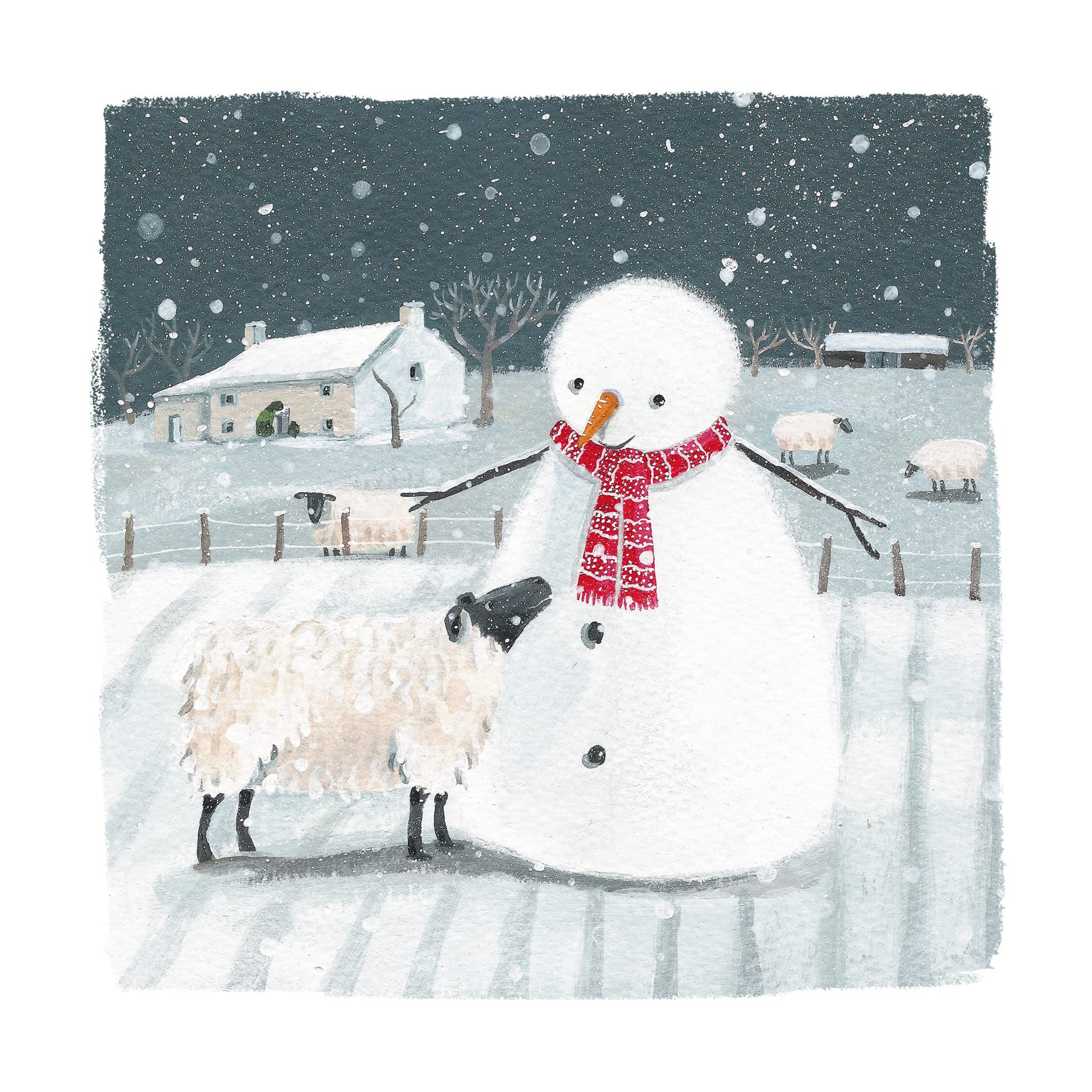 The Almanac Gallery Pack of 8 Artistic Charity Christmas Cards - 'Snowman and Sheep' - 8 Cards of 1 Lovely Design