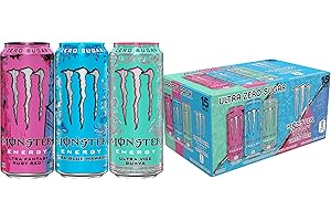 Monster Energy Ultra Variety Pack, Blue Hawaiian, Ultra Vice Guava, Ultra Fantasy Ruby Red, Sugar Free Energy Drink, 16 Ounce (Pack of 15)