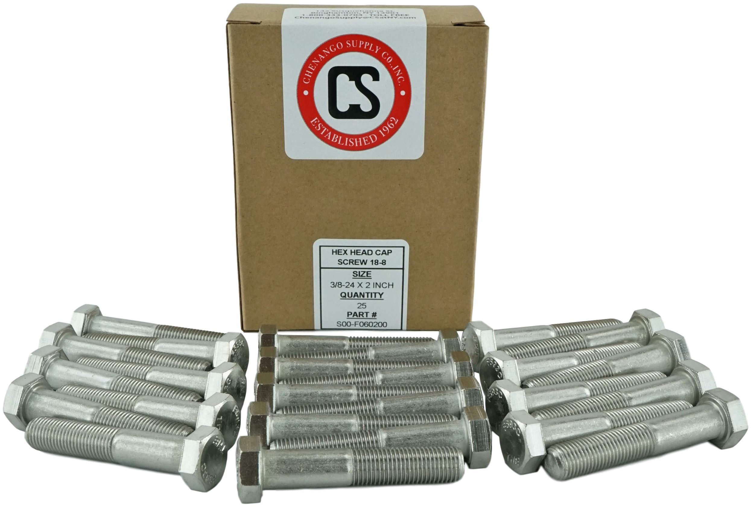 Stainless 3/8-24 x 2" Hex Head Bolts (3/4" to 5" Length in Listing), 304 Stainless Steel, SAE Fine Thread, 25 Pieces (3/8-24 x 2")