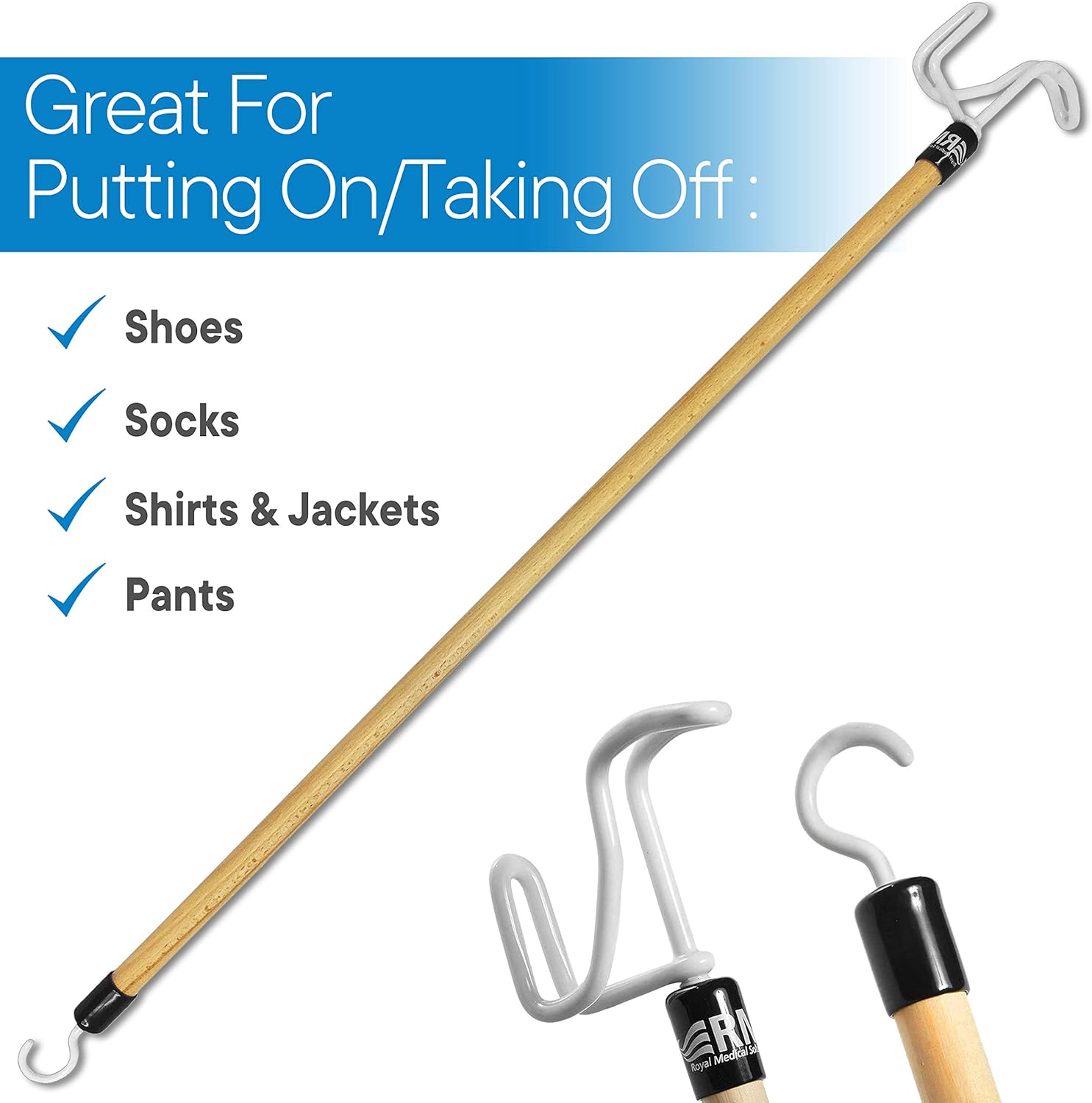 RMS Deluxe 28 Inches Long Dressing Stick - Dressing Aid for Shoes, Socks, Shirts and Pants: Health & Personal Care