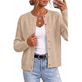 Arach&amp;Cloz Women's 100% Cotton Chunky Fall Casual Work Cardigan Sweaters | 100% Cotton, Soft &amp; Breathable, Long Sleeve, Crew Neck, Relaxed Fit, Office Clothes, Teacher Outfits, Easy Layering