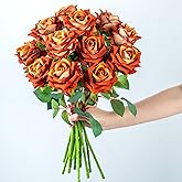 Ttranewsoo Fake Roses Faux Flowers Silk Roses Artificial Roses with Stems Realistic Artificial Flowers 16.5In Suitable for Indoor Home Decoration DIY Bouquet Wedding Decor Party Decor (Orange) 12PCS