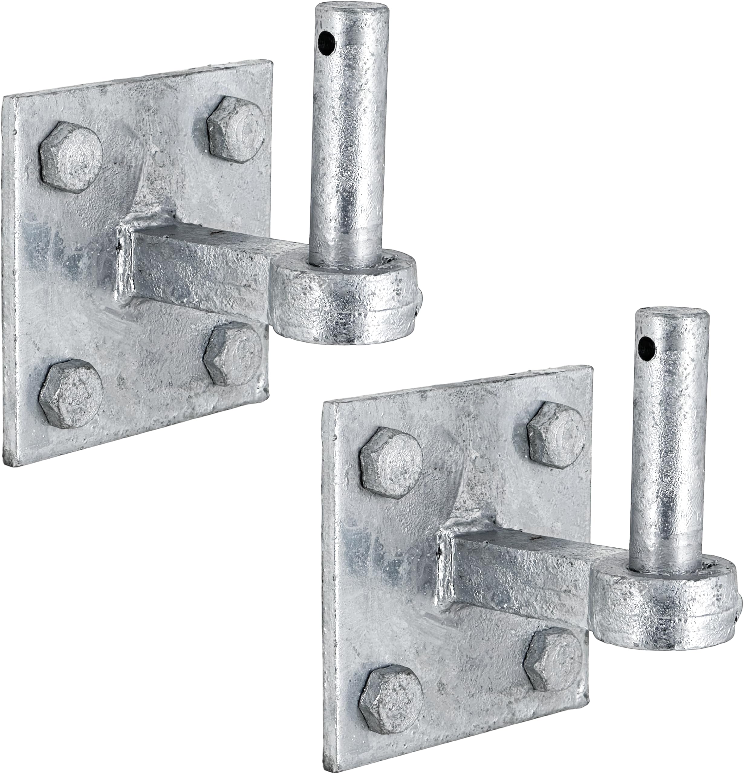 IRONTITE® 2 Pack Heavy Duty Galvanised Gate Hinges, 19mm Pin, 100mm (4") Square Plate, Silver Steel, Wall & Surface Mount