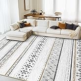 BESTSWEETIE 8x10 Area Rugs for Living Room Washable Moroccan Farmhouse Neutral Geometric Low Pile Non-Slip Soft Print Pattern Rug for Bedroom Kitchen Dining Room Entryway Black/Brown