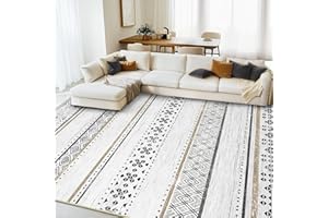BESTSWEETIE 8x10 Area Rugs for Living Room Washable Moroccan Farmhouse Neutral Geometric Low Pile Non-Slip Soft Print Pattern Rug for Bedroom Kitchen Dining Room Entryway Black/Brown