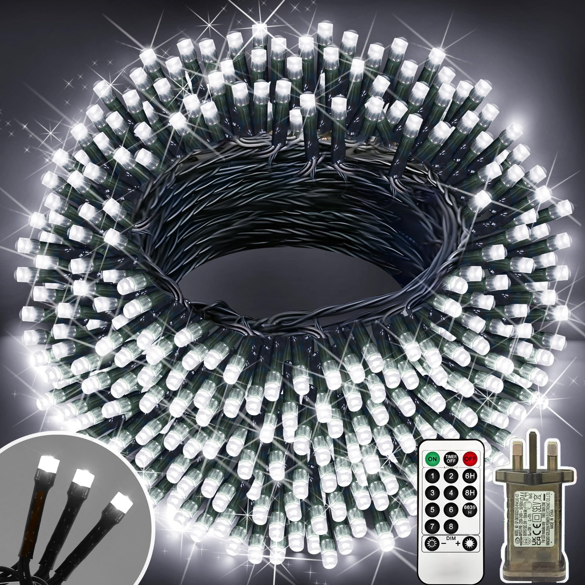 XURISEN Outdoor Fairy Lights, 120M 1000 LED Christmas Tree Lights Plug in 8 Modes Remote Control Mains Powered Waterproof String Lights for Garden,Patio,Wedding,Indoor Party Decorations (Cool White)