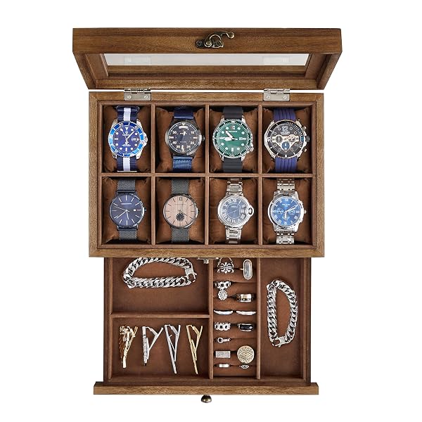 SONGMICS 8-SLOT WATCH BOX, 2-TIER WATCH DISPLAY CASE...