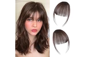 MORICA Clip in Bangs - 100% Human Hair Wispy Bangs Clip in Hair Extensions, Dark Brown Air Bangs Fringe with Temples Hairpieces for Women Curved Bangs for Daily Wear (Wispy Bangs,Dark Brown)