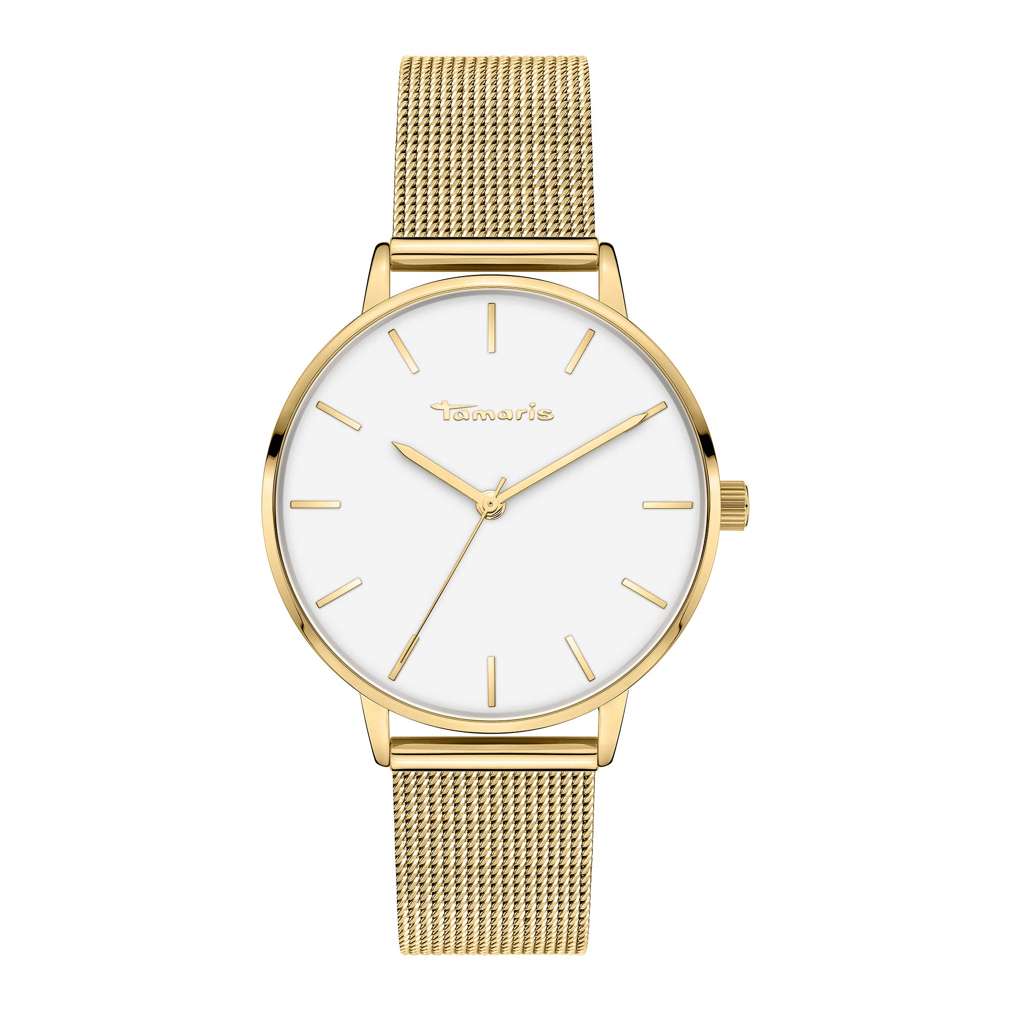 Tamaris Women's Watch - Round Quartz Watch for Women with Stainless Steel Mesh Strap, Gold/White, 36 mm, Gold mesh