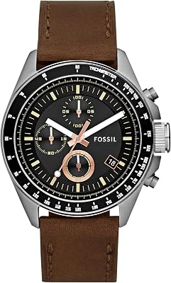 Montre pour Homme Decker, Mouvement chronographe à Quartz, boîtier en Acier Inoxydable de 44 mm avec Bracelet en Cuir, CH2885