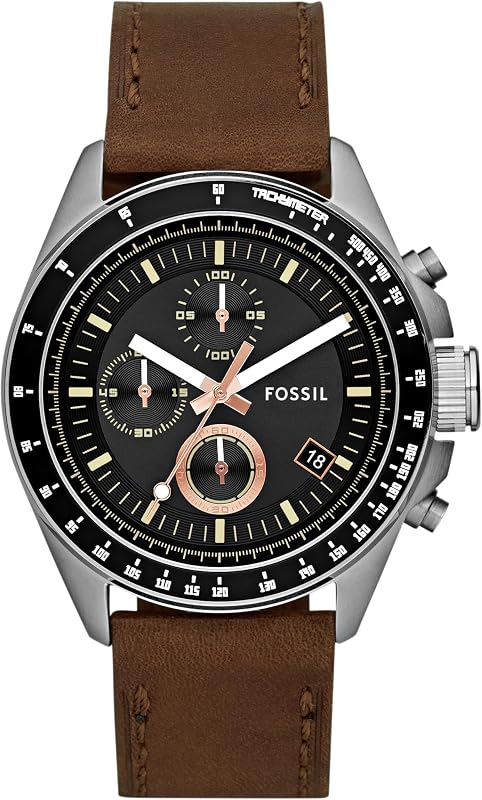 Orologio Decker Uomo, movimento cronografo al quarzo, cassa in acciaio inossidabile da 44 mm con cinturino in pelle, CH2885, Marrone