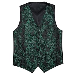Barry.Wang Hunter Green Vest Men Paisley Silk