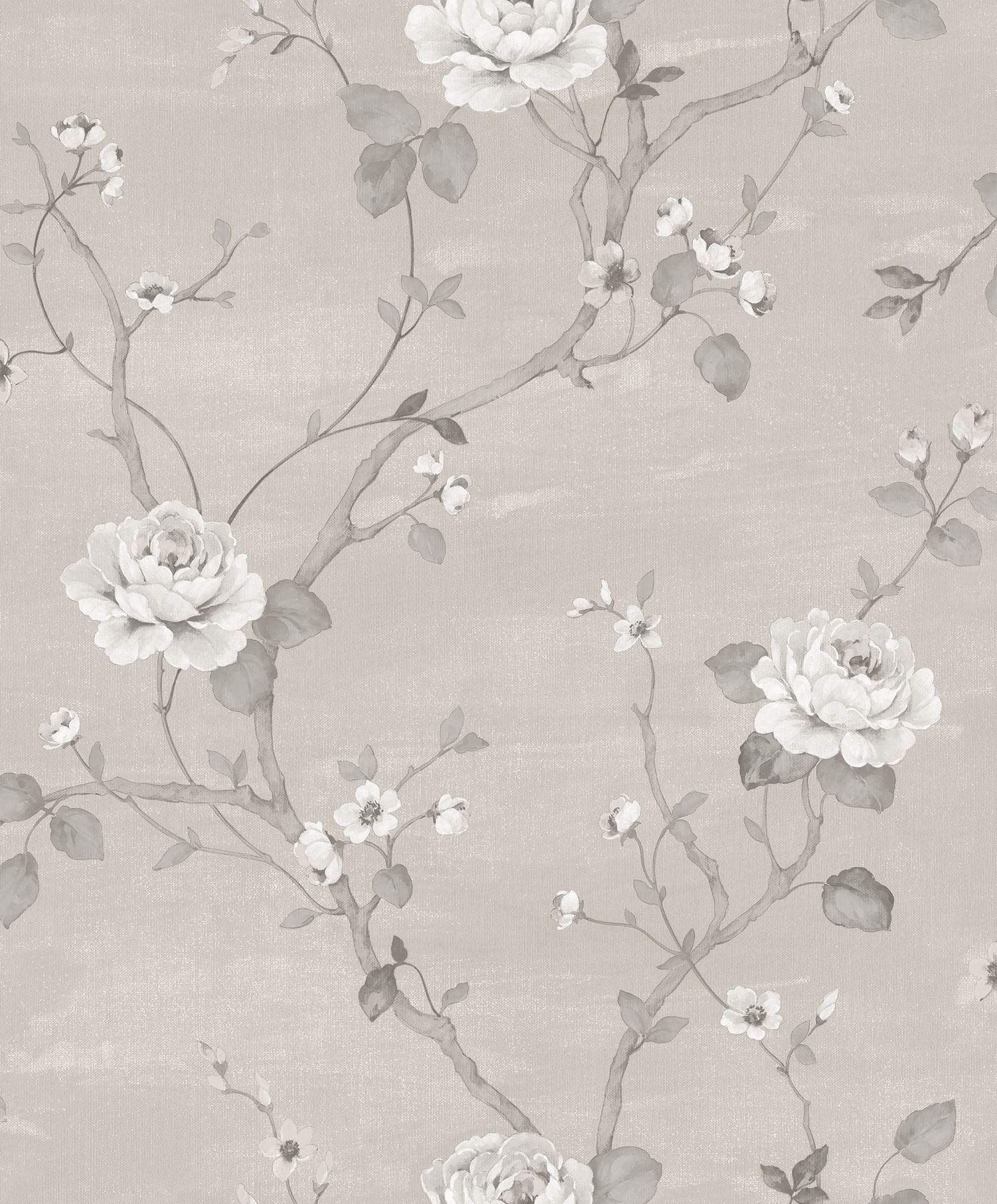 Galerie G67603 Palazzo Large Trailing Rose Design Wallpaper, Silver/ Grey, 10m x 53cm