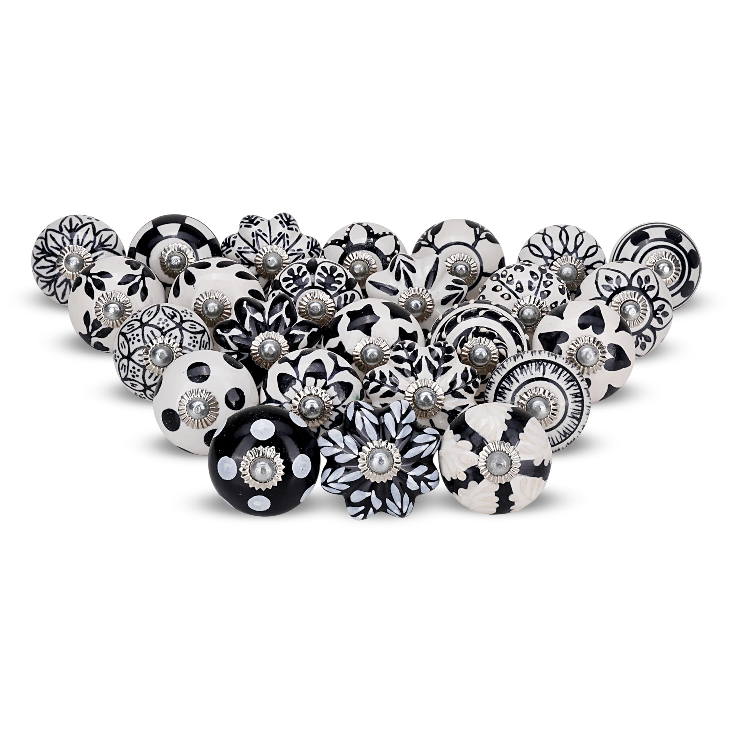 FURNISHFUL FINESSE Cabinet Multicolor Assorted Ceramic Drawer Pull Handle Kitchen Cupboard Wardrobe Black Knob Boho Room Decorative Dresser Drawers Knobs-Pack of 25 — image 1