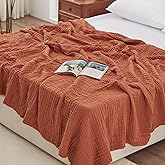 Love's cabin 6 Layer 100% Cotton Muslin Blanket, 108"x90" Muslin King Size Blanket for Bed Couch, Lightweight and Breathable Cotton Gauze for Adult, Orange