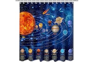 Mocsicka Galactic Outer Space Shower Curtain Boys Nebula Universe Planet Bath Curtain Science Theme Waterproof Bathroom Accessories Decor with 12 Hooks