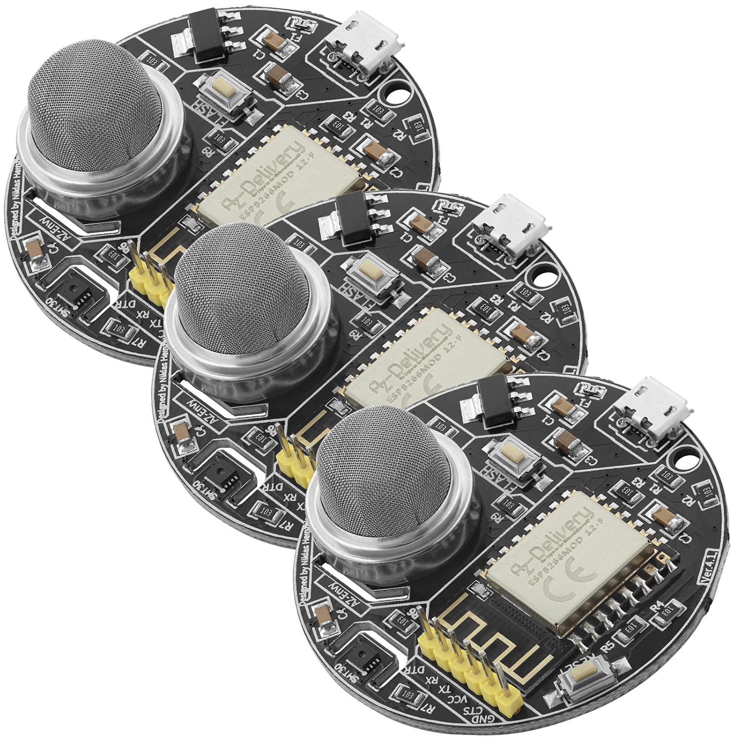 AZDelivery 3 x AZ-Envy ESP8266-12F WLAN WiFi Environmental Development Board - Humidity Air Quality Gas Sensor compatible with Arduino Including E-Book!