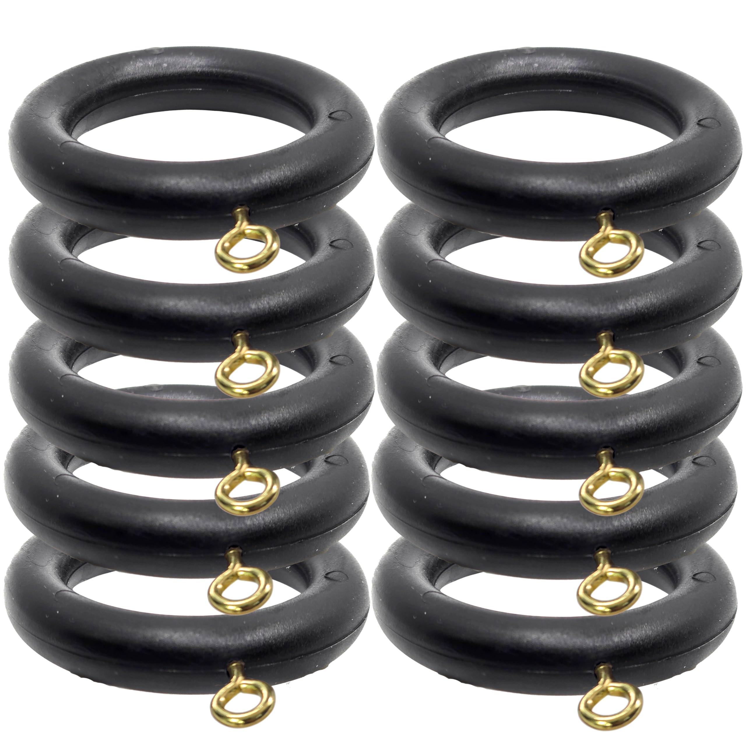 28mm x 45mm Black Curtains Drapery Pole Rod Rings With Eye (Pack of 10)