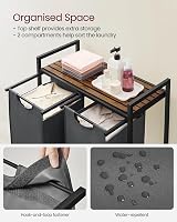 VASAGLE 2-Compartment Laundry Hamper with Shelf 92 L Slate Grey Rustic Brown view 4