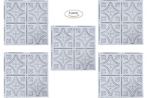 Holydecot Tin Wall Tiles Nail-Up Tin Ceiling Tiles Stair Riser Tile Kitchen Backsplash Tiles - Antique White 12x12 inch Sample, 5 Pack