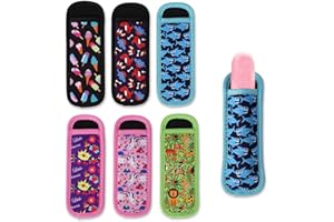 Lyreh 6pcs Ice Pop Sleeves, Reusable Popsicle Holder Bags for Kids Cute Ice Lolly Popsicle Cover Freezer Pop Bags for Boys Gi