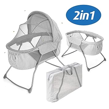 Fillikid Babywiege & portables Babybett - 90 x 40 cm Liegefläche | faltbare Schaukelwiege mit Verdeck, Matratze, Insektenschu