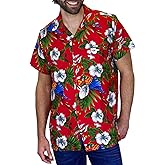 V.H.O. Funky Hawaiian-Shirt Men Regular-Fit Short-Sleeve Aloha Summer Shirt Cherryparrot Flowers Vacation Palms