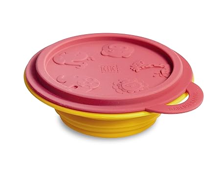 Marcus & Marcus Silicone Collapsible Bowl for Kids, Marcus The Lion, Red