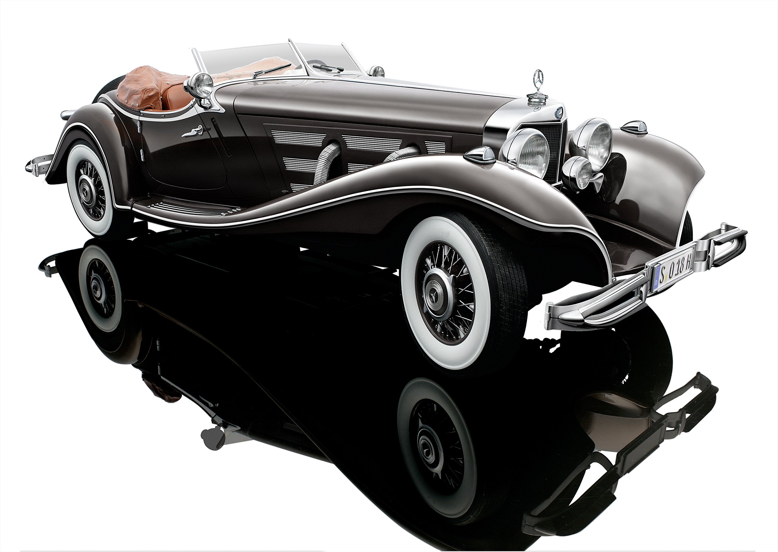 Bauer Exclusive Mercedes-Benz 500 K Special Roadster 1934: Faithful Limited Edition Model Car 1:12, Doors and Bonnet Movable, Dark Brown (S018H)
