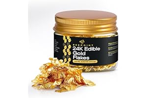 BeePoint 24K Edible Gold Foil Flakes - 400mg Gold Flakes for Cake Decorating, Baking, Cooking, Cupcakes, Chocolates, Drinks - Edible Gold Sheets