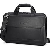 Masa Kawa Leather Briefcase for Men Slim 15.6" Laptop Bag Waterproof Crossbody Shoulder Messenger Computer Attache Case for Business Work, Black