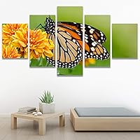 SIGNWIN 5 Panel Canvas Wall Art Modern Art Bee Butterfly Colorful Contemporary Insects Multicolor Photography for Home Decorations Ready to Hang - 60