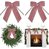 AIMUDI Pink Rosy Velvet Bows 7" Pink Premade Velvet Bows Christmas Bows for Gift Wrapping, Holiday Crafts, Wreaths, Garlands, Staircase, Home Outdoor Decor Winter Christmas Tree Decorations, 2 PCs